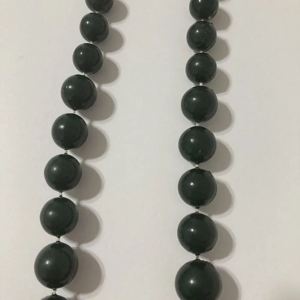 Dark Green Gold Tone Graduation Bead Round Acrylic Necklace Bohemian Hippy